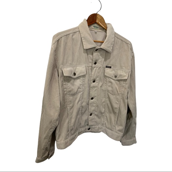 VINTAGE GUESS JEANS IVORY CORDUROY BUTTON DOWN LOGO JEAN JACKET